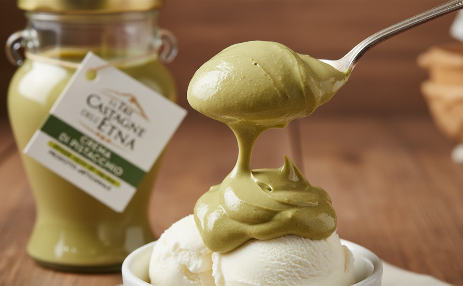 Nappage dessert à la pistache : crème artisanale sicilienne pour gelato et pâtisseries gourmandes.